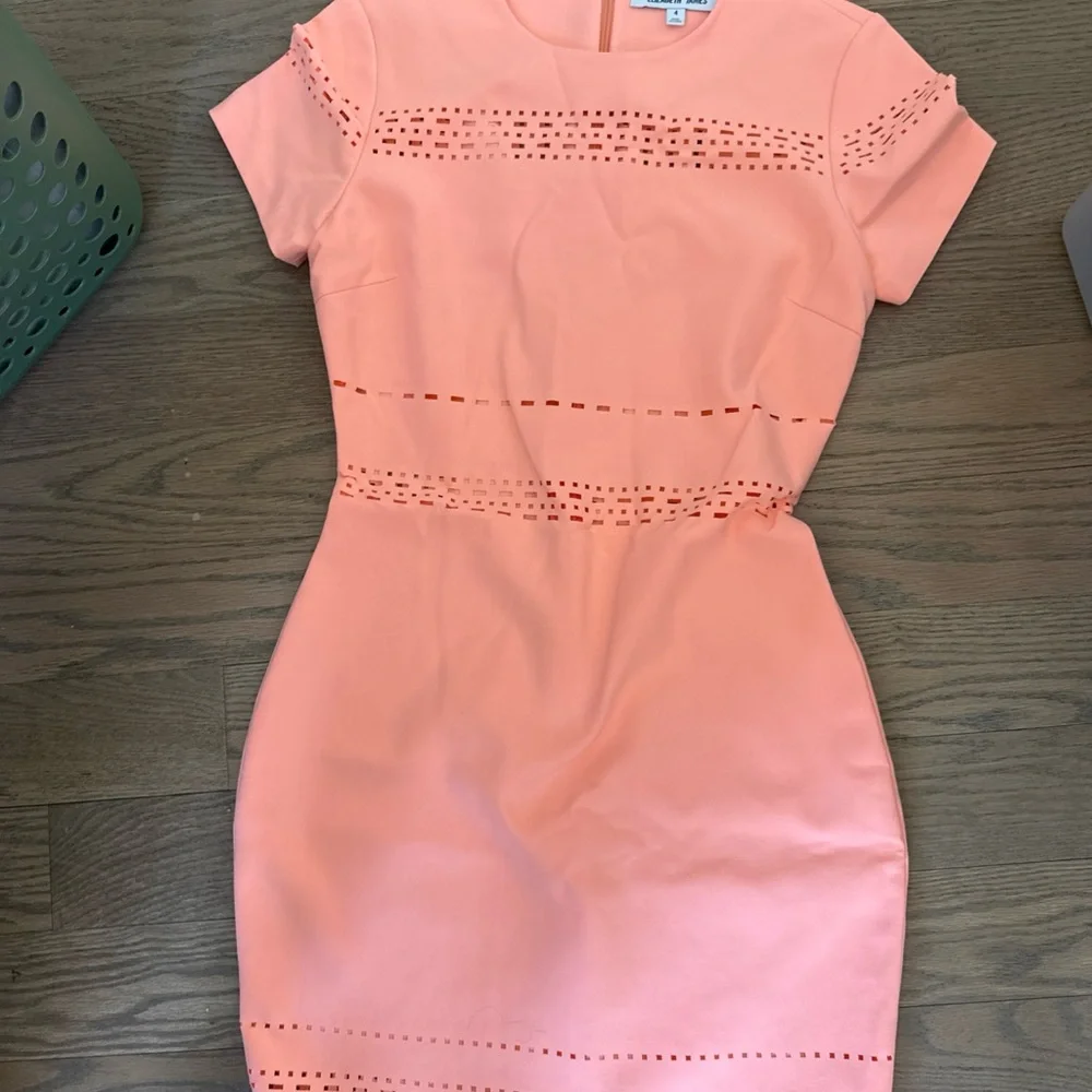 Elizabeth and James Peach Laser-Cut Mini Dress - Picture 1 of 2